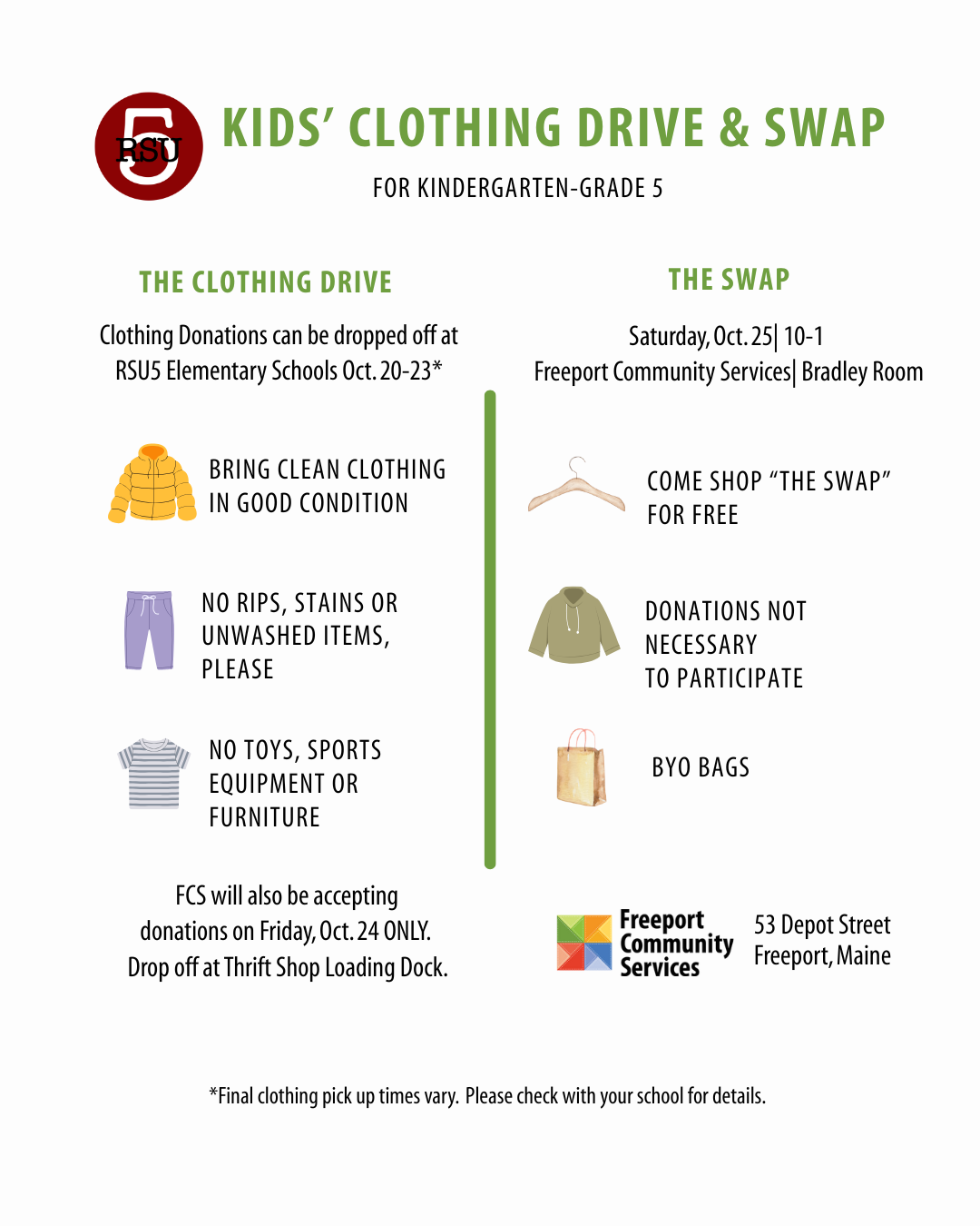RSU5 Kids' Clothing Drive & Swap October 25
