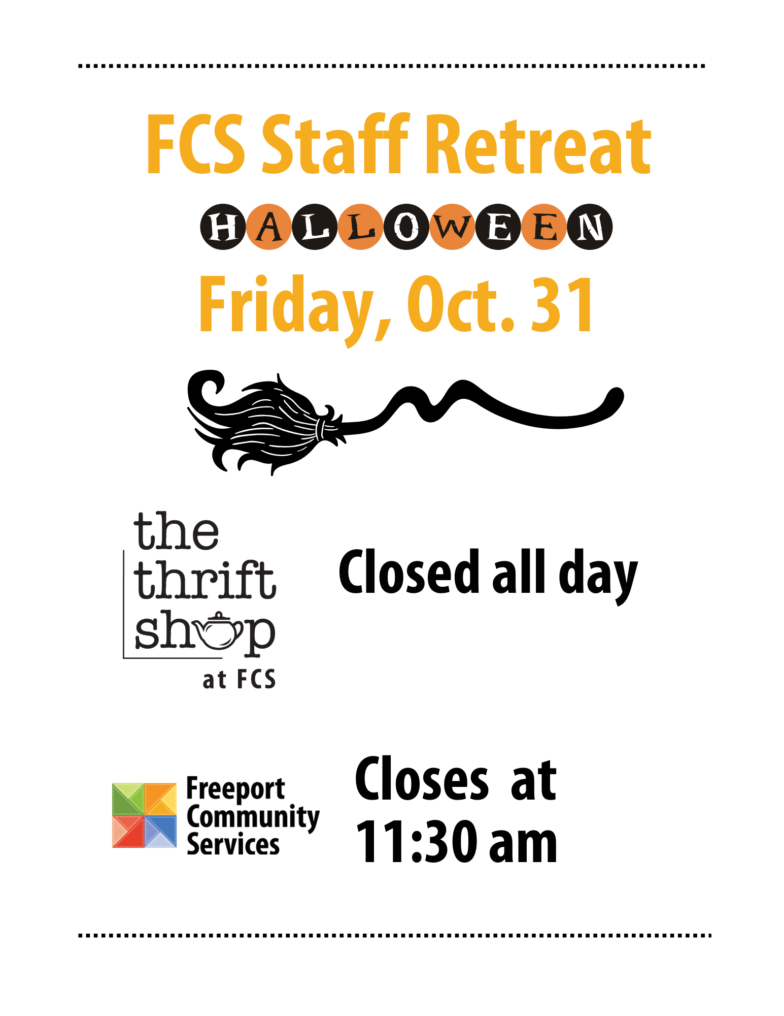 FCS Offices & Thrift Shop Closed for Staff Retreat