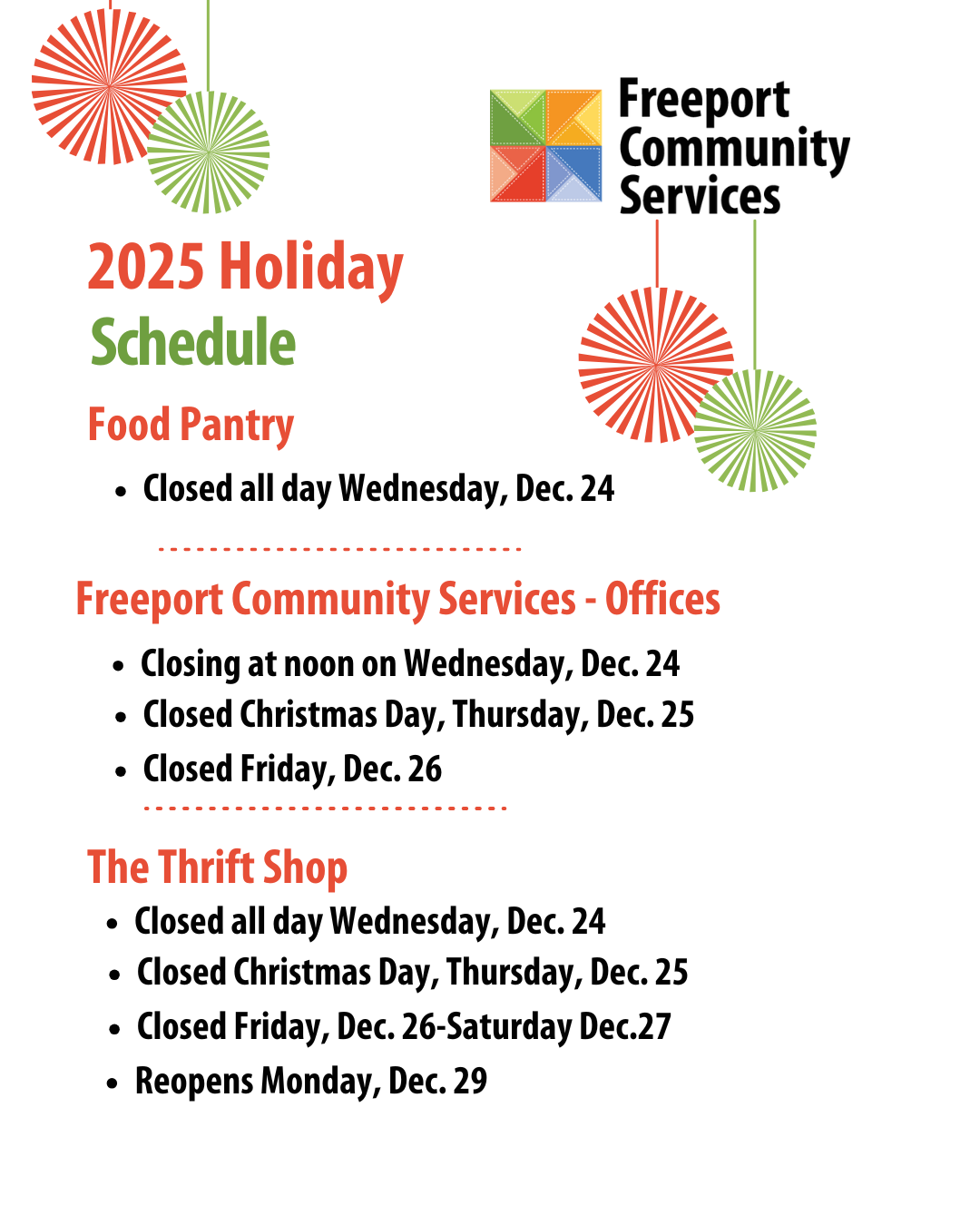 2025 Holiday Schedule